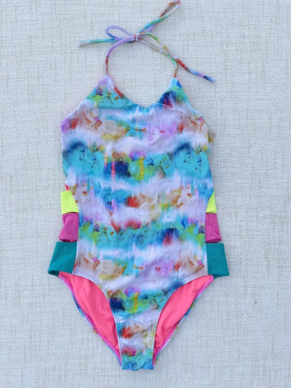 LITTLE PEIXOTO Girl's Zoe One Piece Tie Dye Cut Out Swimsuit Size 14